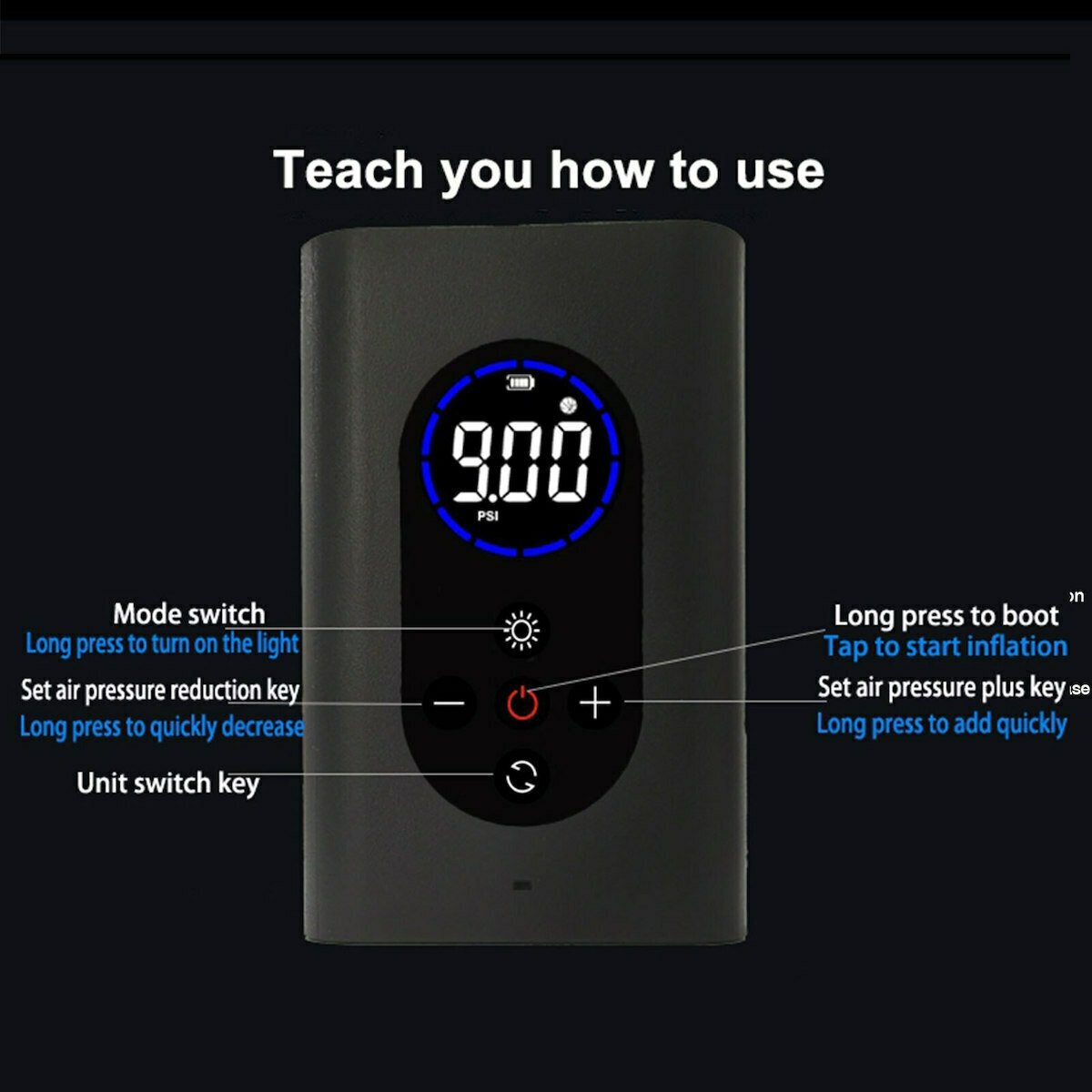 Ασύρματο Ηλεκτρικό Κομπρεσέρ Αέρα - Power Bank - Φακός 4 σε 1 150PSI με Ψηφιακή Οθόνη Φορητό - Smart Portable Wireless Air Pump - Power Bank - Light M8